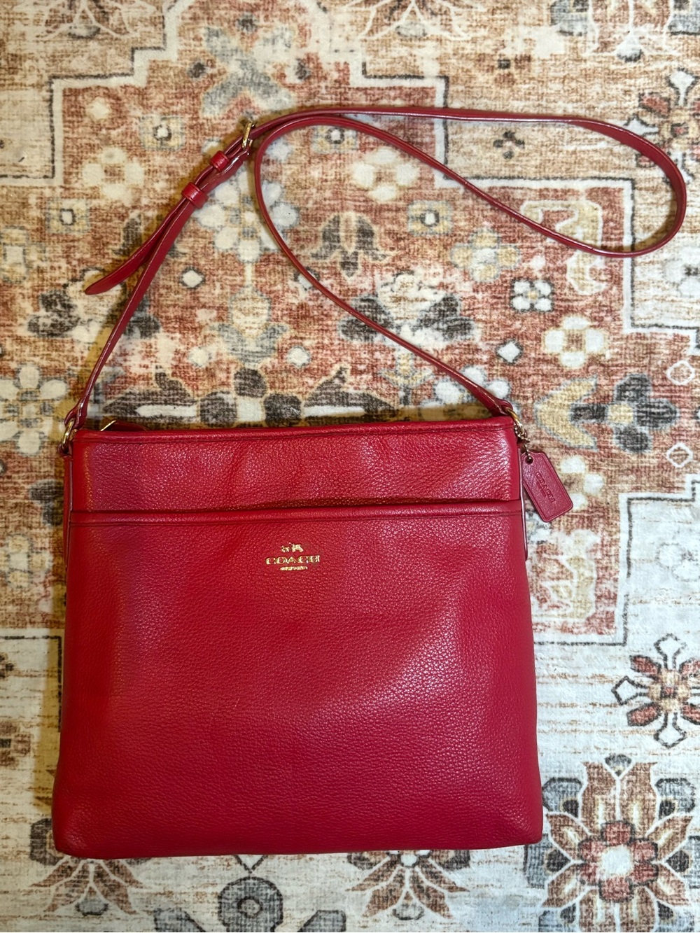 Coach Red Pebbled Leather Crossbody with Gold Logo